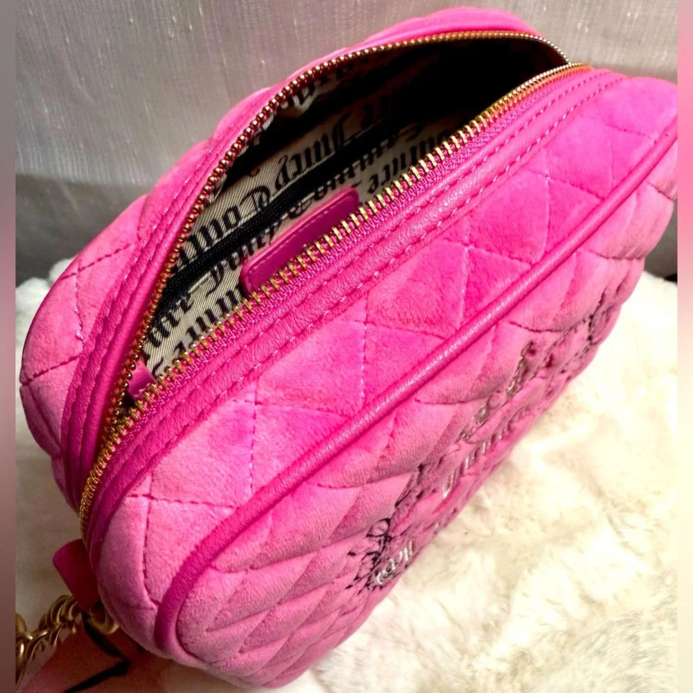NEW Juicy Couture Fuzzy Hot Pink Quilted Crossbody Bag
